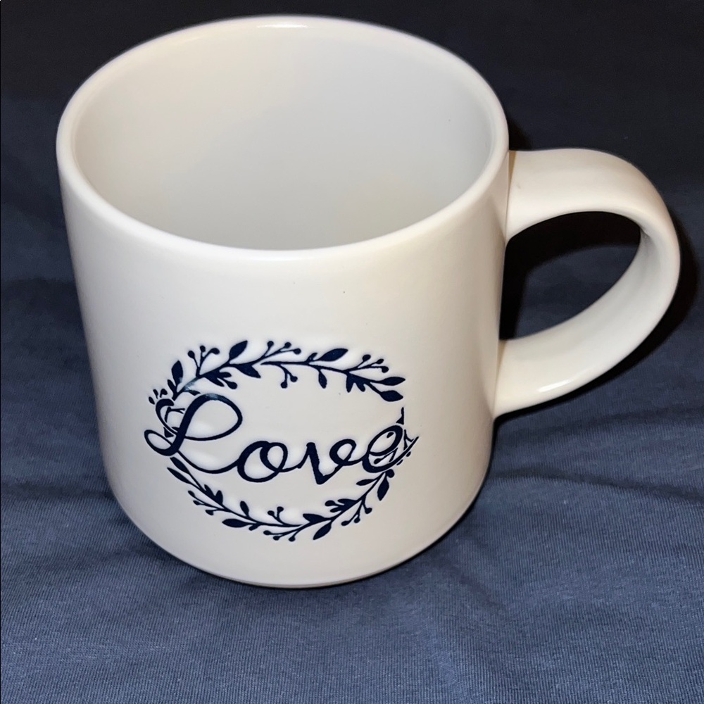 White Ceramic Mug with Blue Design